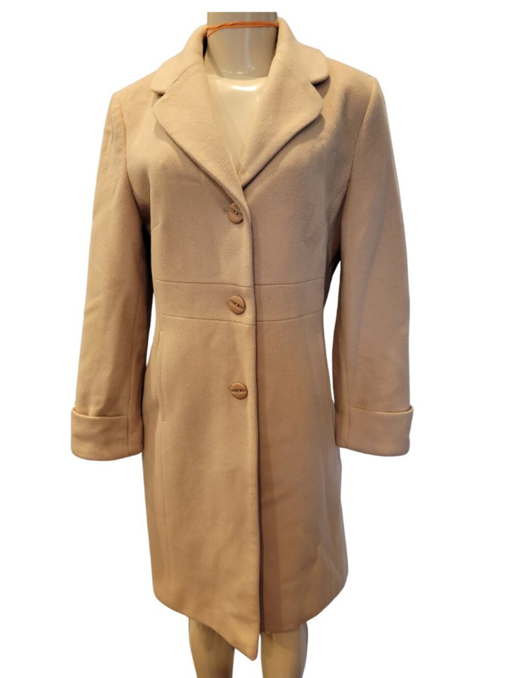 Kenneth Cole Reaction Camel Brown Wool Knee Length Winter Coat